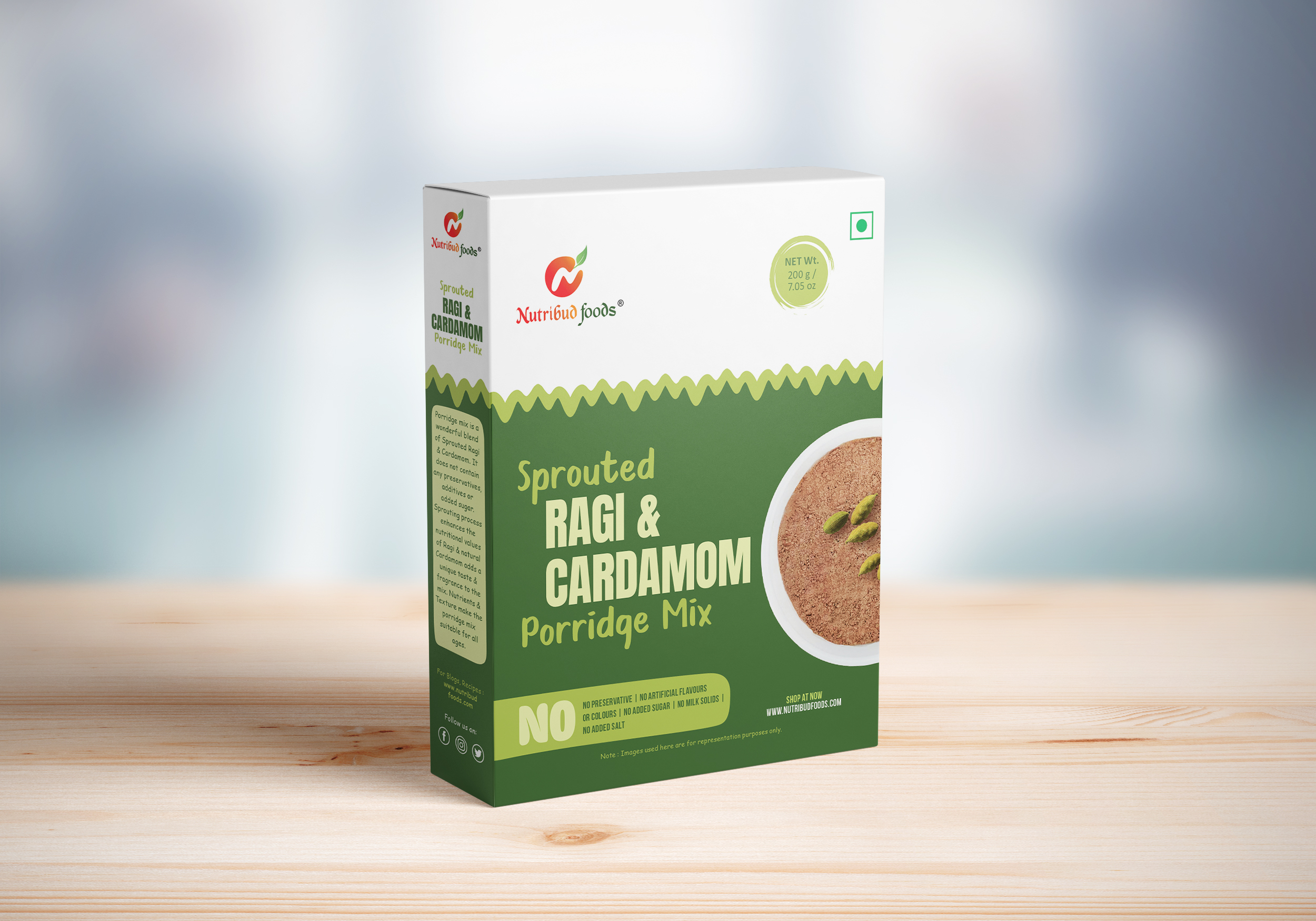 Nutribud Foods Sprouted Ragi & Cardamom Porridge Mix -- (200g)